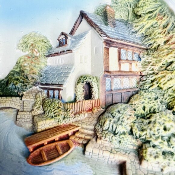 Vintage Wall Plate 3D Chalkware House W Boat By Legend Products England 8"x8" - Picture 2 of 7